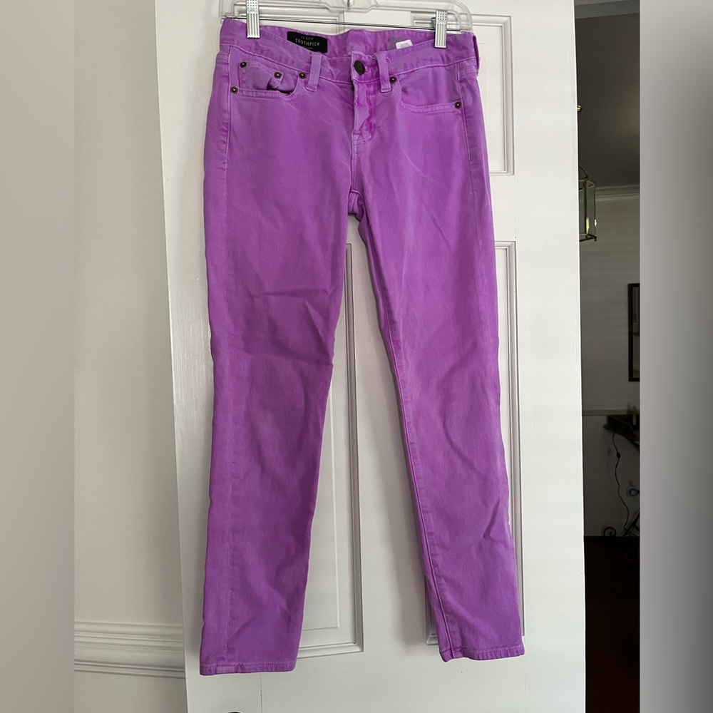J Crew Toothpick vintage slim – straight Jean, in white wash purple - NWOT